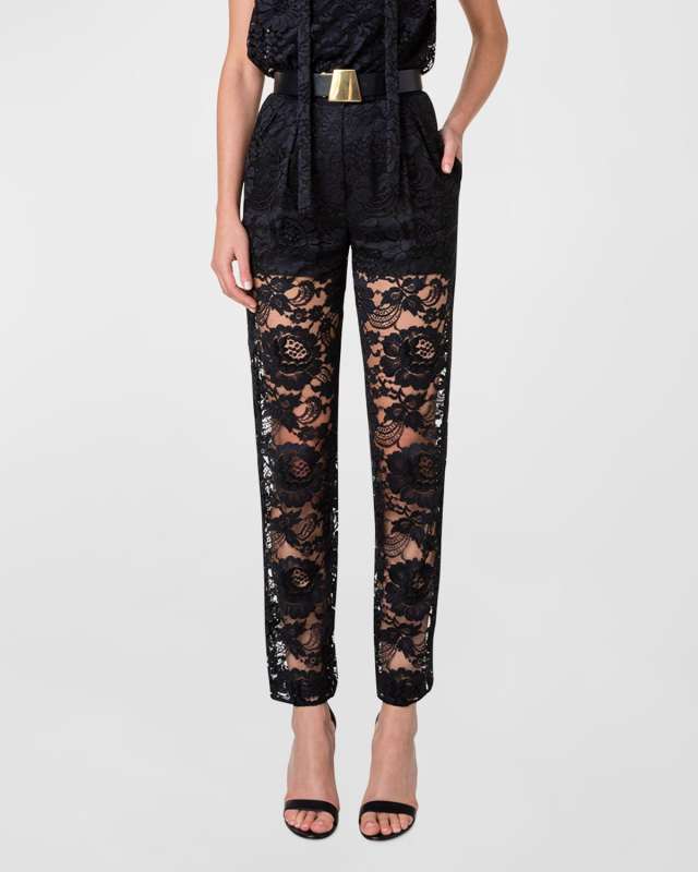 Fidelia Floral Lace Pleated Conical-Leg Pants